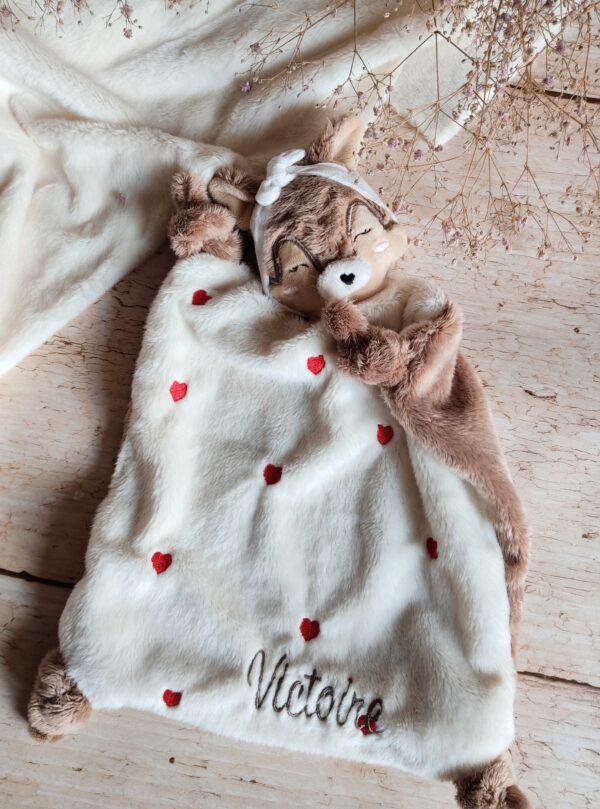 Doudou fourrure brodé et bandeau